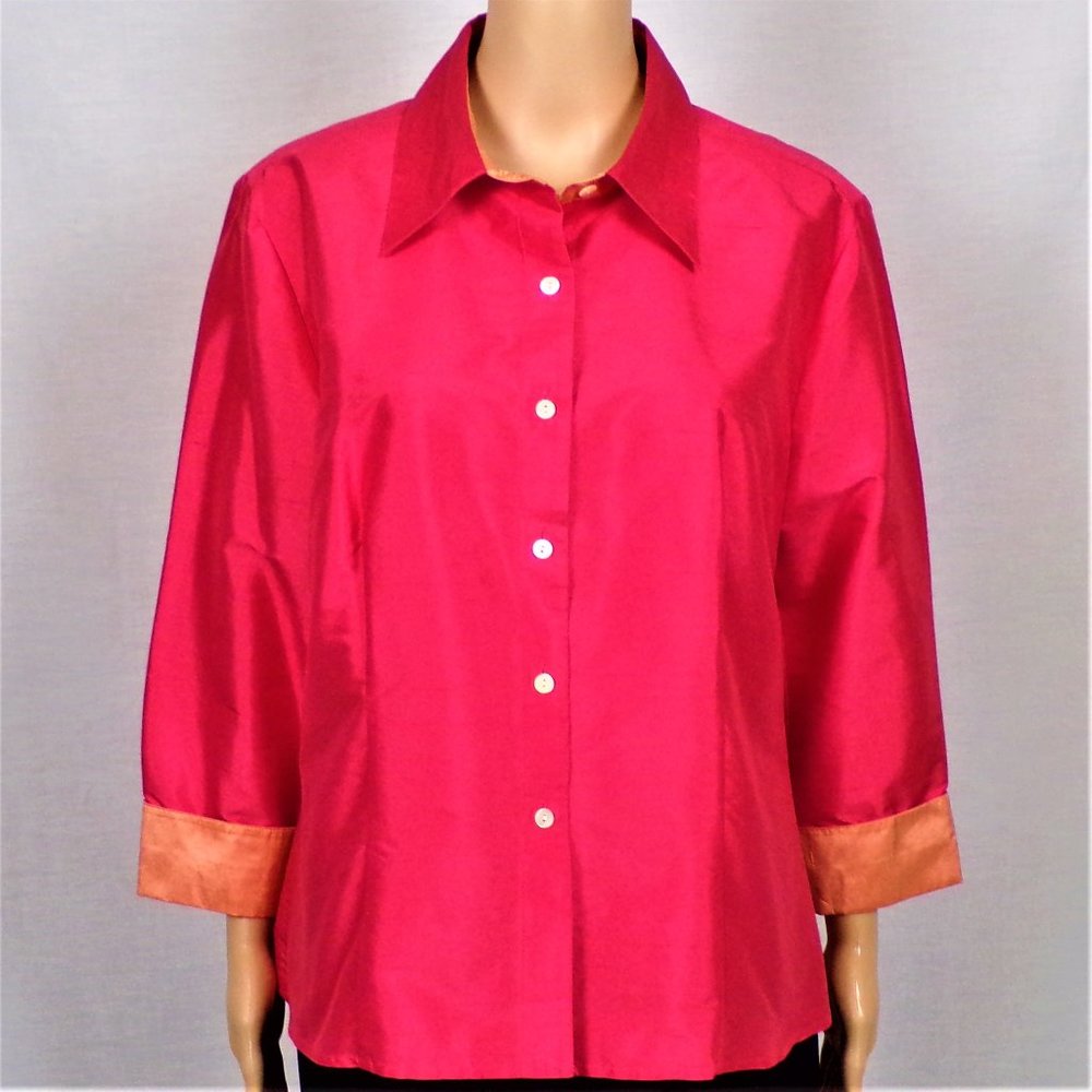 SILK! ISABELA D. size 14 orange long-sleeve shirt/blouse 100% silk DC only
